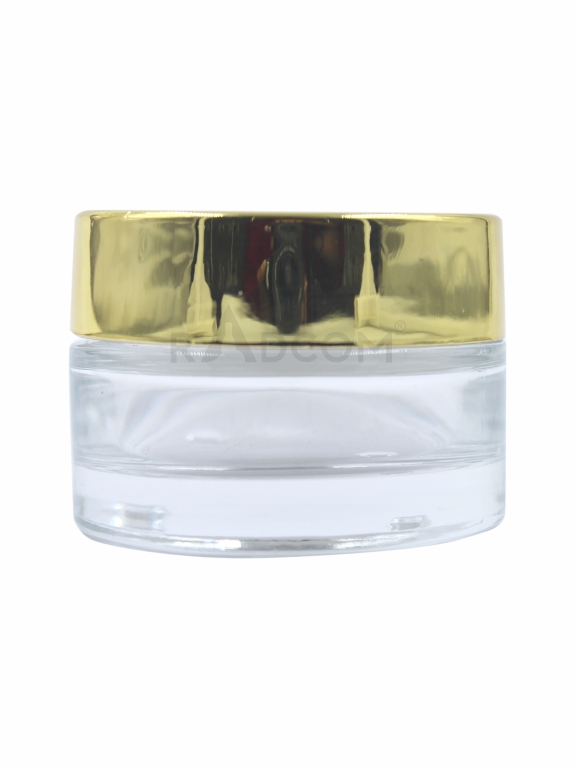 50Gm Shine Jar - Clear-With Plastic Gold Cap With Inner Lid